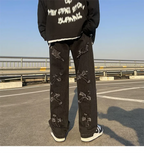 Y2K Embroidered Straight Denim Jeans for Men