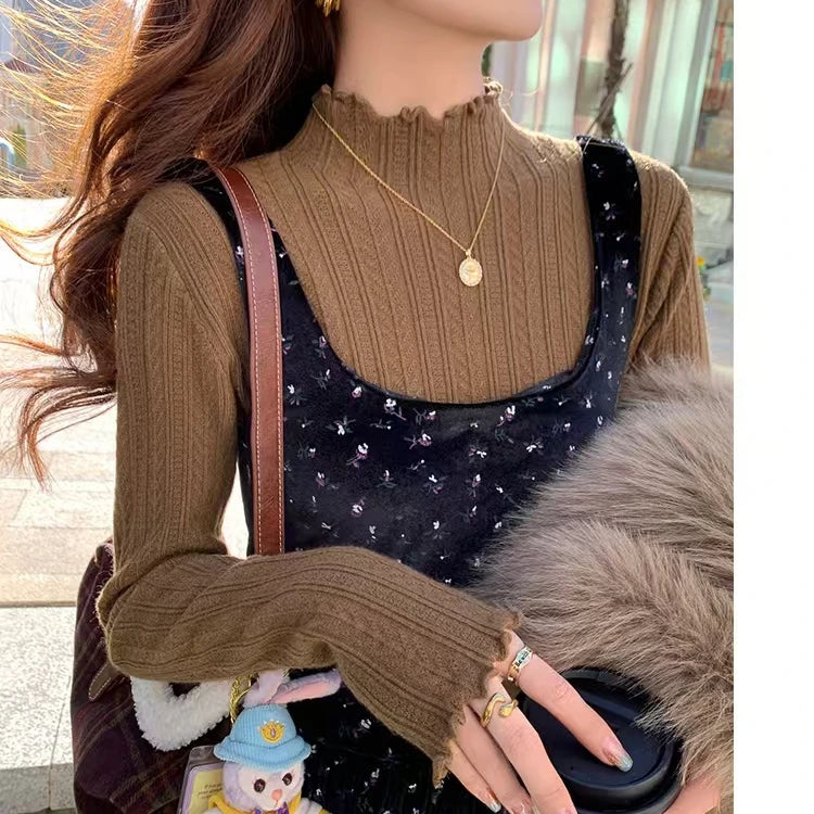 Women's Ruffled Pullover Sweater - Autumn Knitted Top