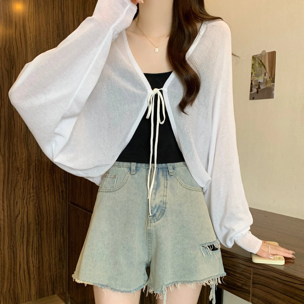 Black Ice Silk Summer Cardigan for Women - Large Size