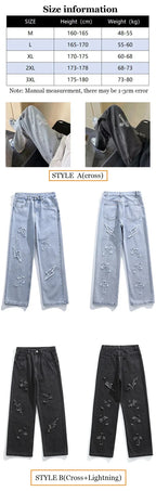 Y2K Embroidered Straight Denim Jeans for Men