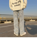 Y2K Embroidered Straight Denim Jeans for Men