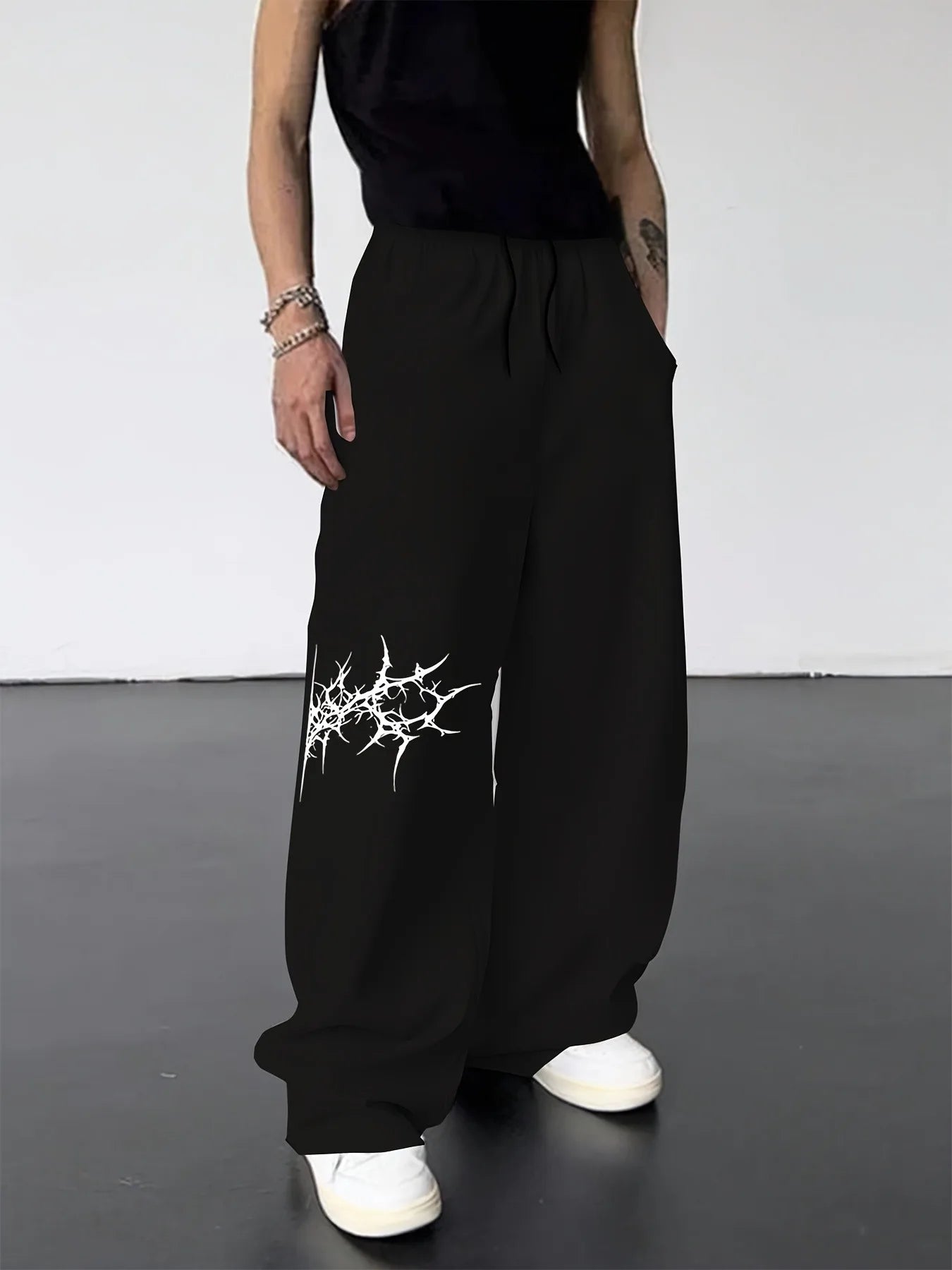 Men's Black Gothic Jogging Pants for Autumn and Winter
