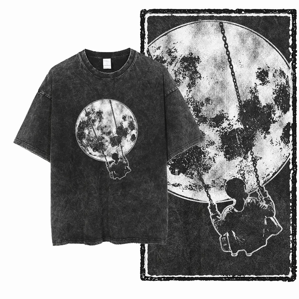 Printed Cotton Acid Washed Astronaut T-Shirt for Men