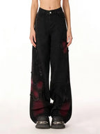 Women's Vintage Baggy Butterfly Jeans in Black