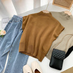 Mock Neck Solid Knit Vest for Office Ladies