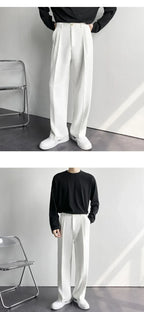 Men's White Baggy Wide Pants for Casual Spring Wear
