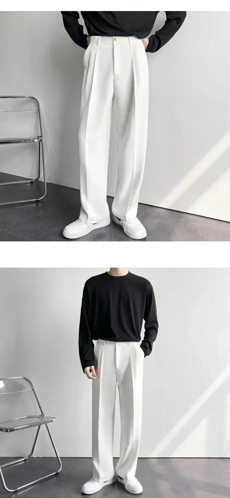 Men's White Baggy Wide Pants for Casual Spring Wear