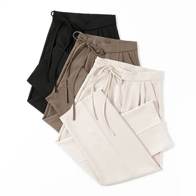 Chic High Waisted Lace Up Straight Leg Pants for Women