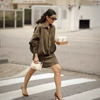 Women's Zippered Bat Sleeve Casual Jacket in Polyester