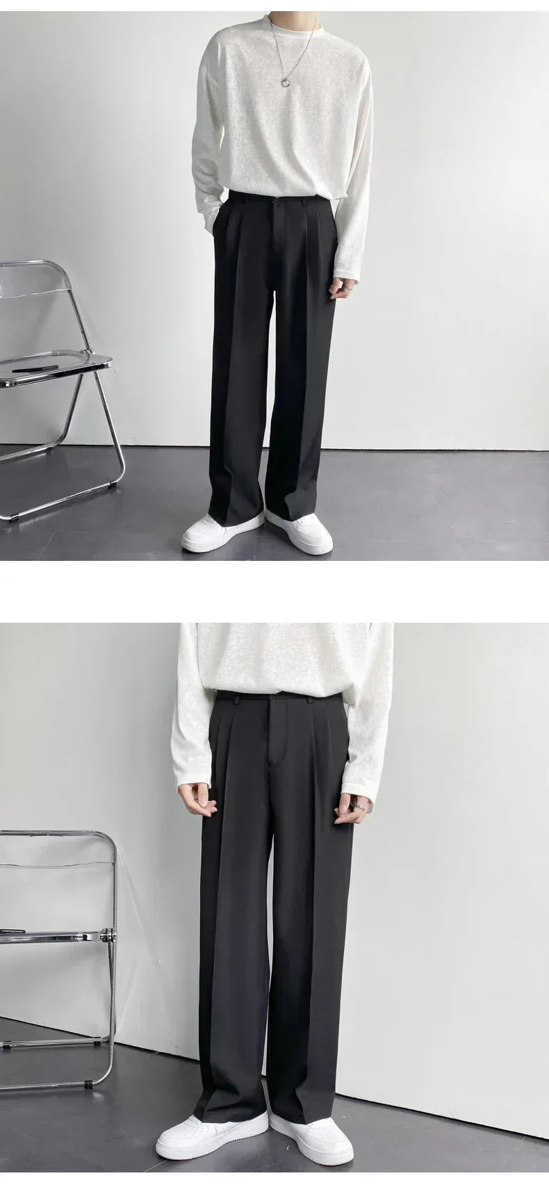Men's White Baggy Wide Pants for Casual Spring Wear