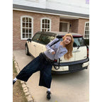 Blue Wide Leg Casual Denim Jeans for Women