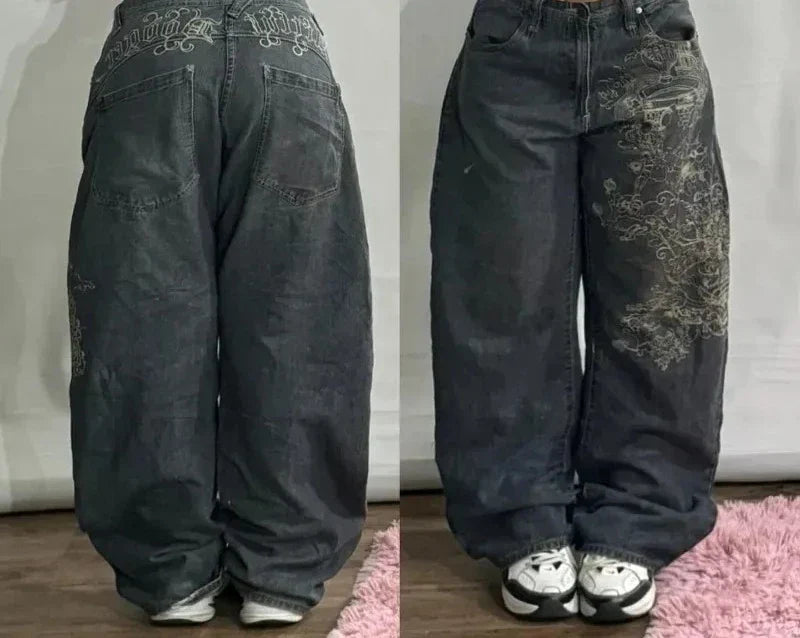 Vintage Washed Baggy Jeans for Women - Y2K Wide Leg Style