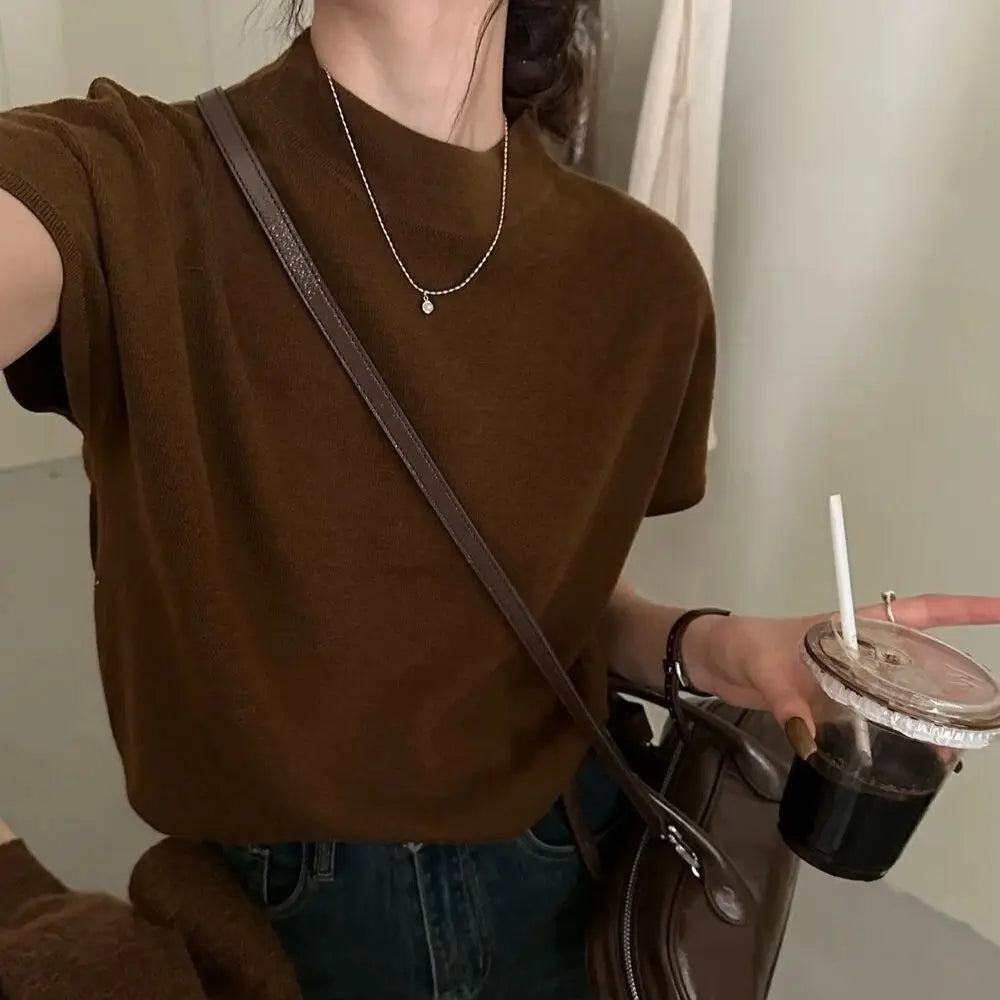 Knitted Women's Short Sleeve Vest Sweater Blouse