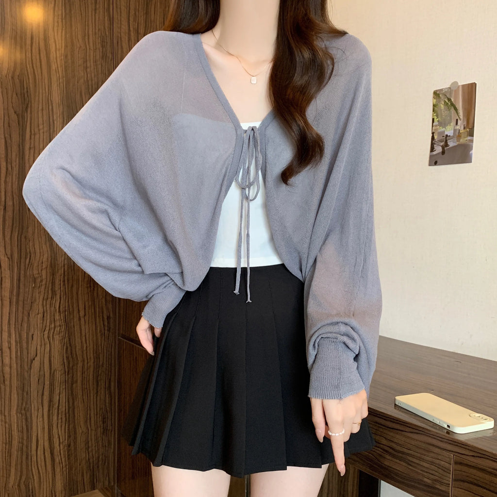 Black Ice Silk Summer Cardigan for Women - Large Size