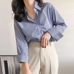 Striped Casual Blouse for Women - Long Sleeve Polyester