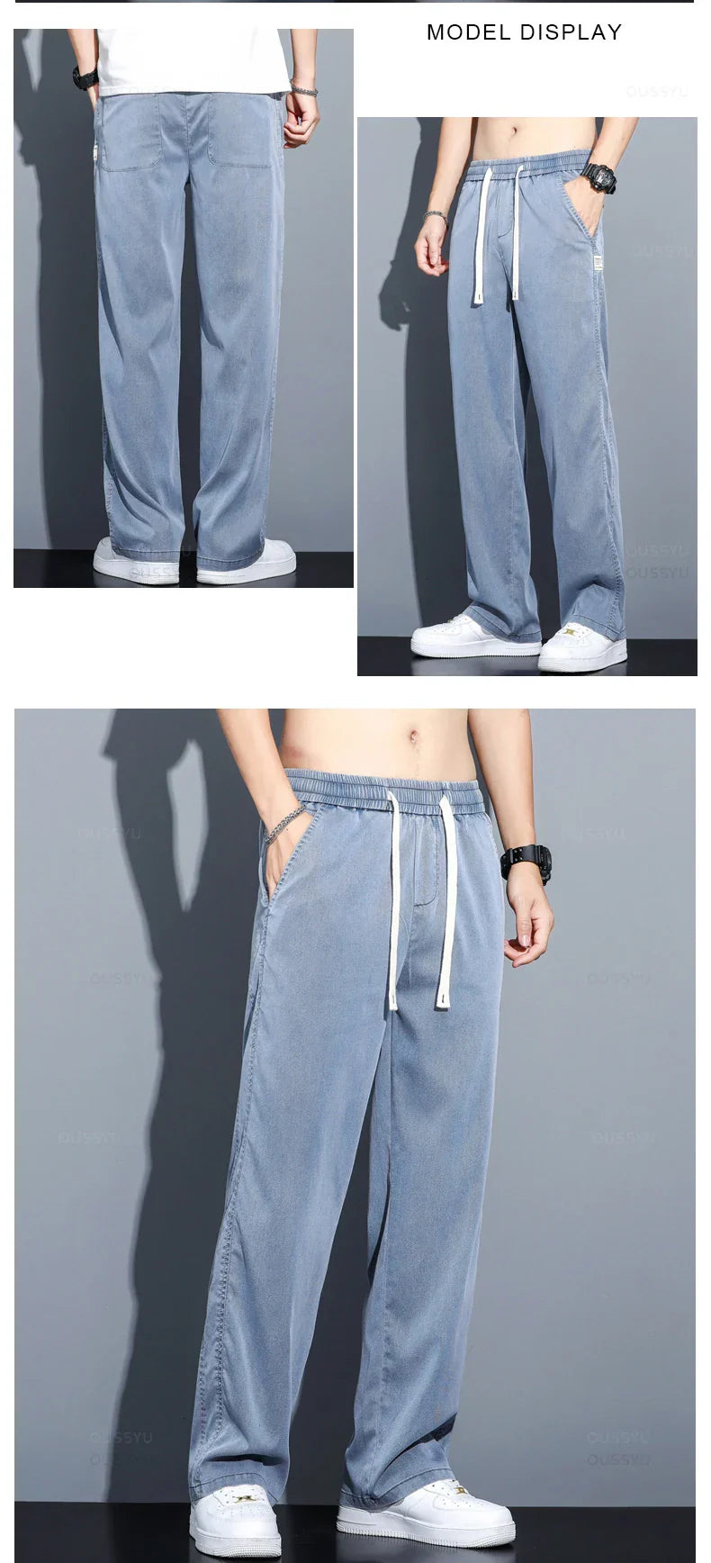 Men's Summer Loose Lyocell Jeans with Drawstring Waist