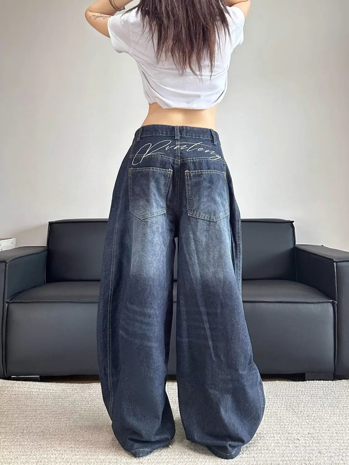 Embroidered Patchwork Denim Jeans for Women - Vintage Style