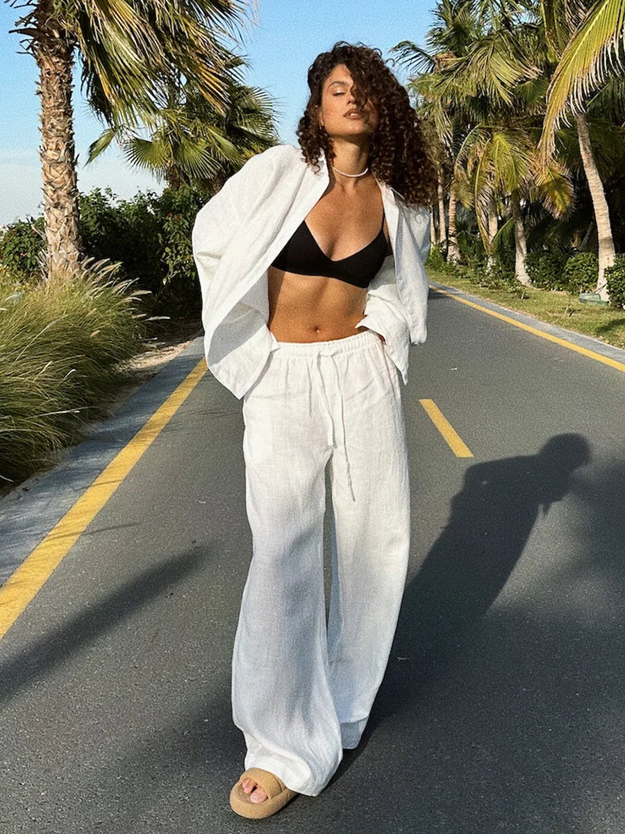 Chic Women's Cotton-Linen Two-Piece Set for Office Wear