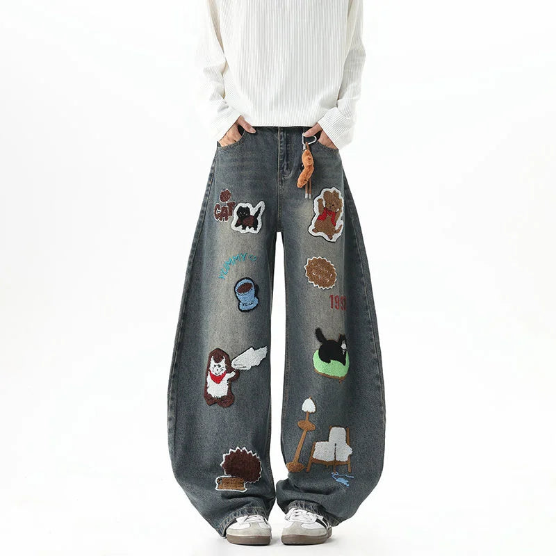 Y2K Streetwear Baggy Denim Jeans for Men in Blue
