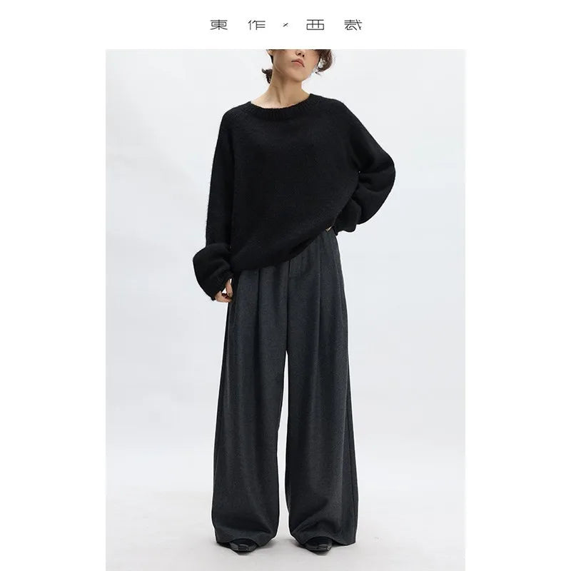 Wool Wide-Leg Trousers for Women - Casual Party Pants
