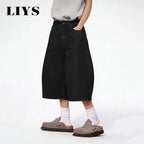 Baggy Wide Leg Black Denim Shorts for Spring and Summer