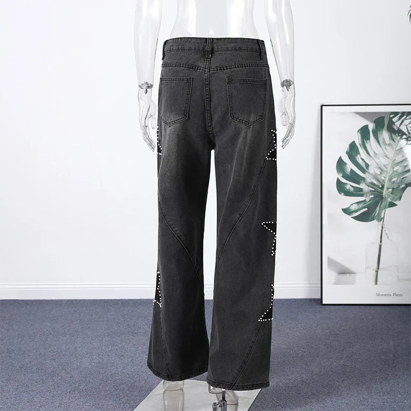 Blue High Waist Wide Leg Jeans for Women