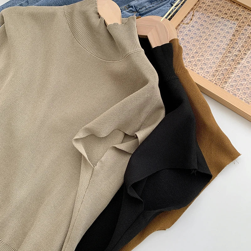 Mock Neck Solid Knit Vest for Office Ladies