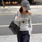 Cropped Off Shoulder Knitted Pullover for Women