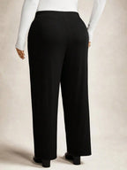 High Waisted Pleated Wide Leg Pants for Women - Black