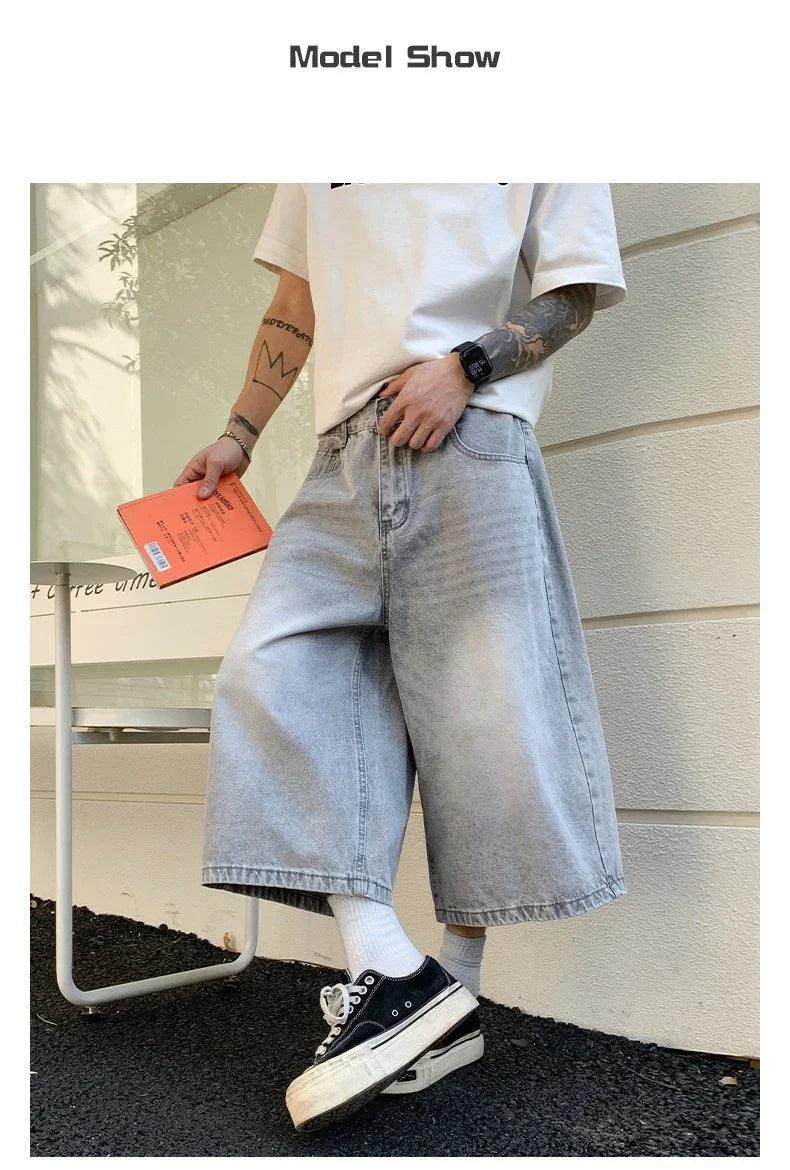 Men's Vintage High Waist Wide Leg Denim Jeans for Casual Wear
