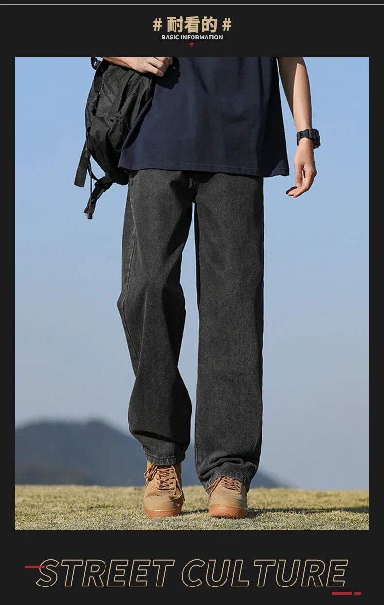 Loose Polyester Men's Jeans for Casual Spring and Autumn