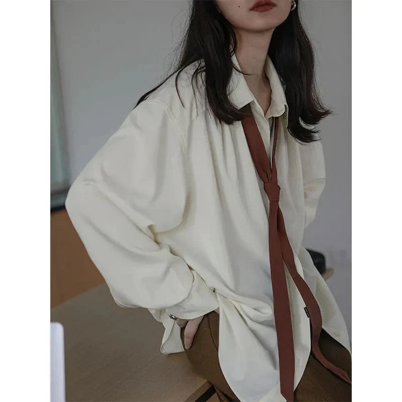 Korean Oversized Blouse with Detachable Tie for Women