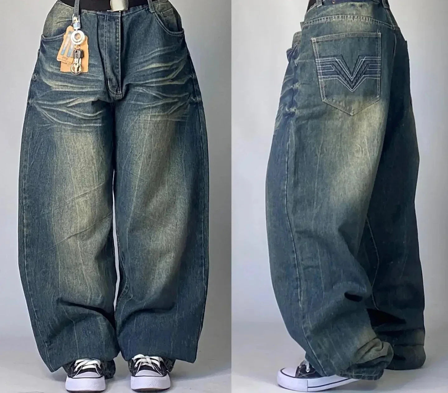 Vintage Washed Baggy Jeans for Women - Y2K Wide Leg Style