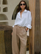 We.Fine Women's Cotton Long Sleeve Ruffled Blouse
