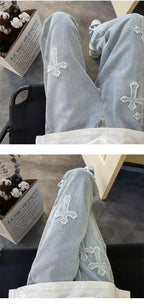 Y2K Embroidered Straight Denim Jeans for Men