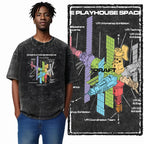 Printed Cotton Acid Washed Astronaut T-Shirt for Men