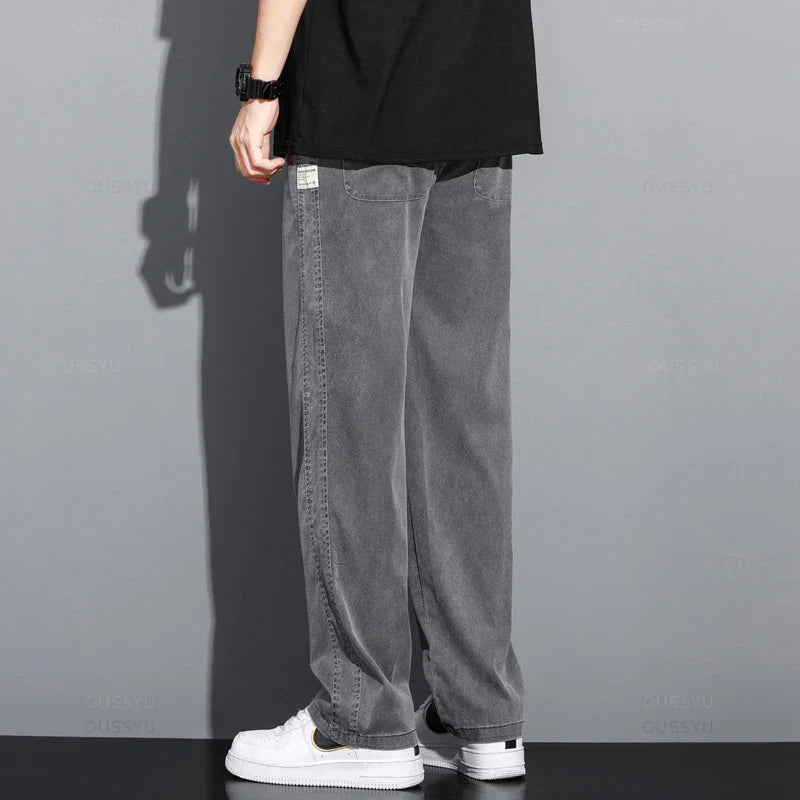 Men's Summer Loose Lyocell Jeans with Drawstring Waist