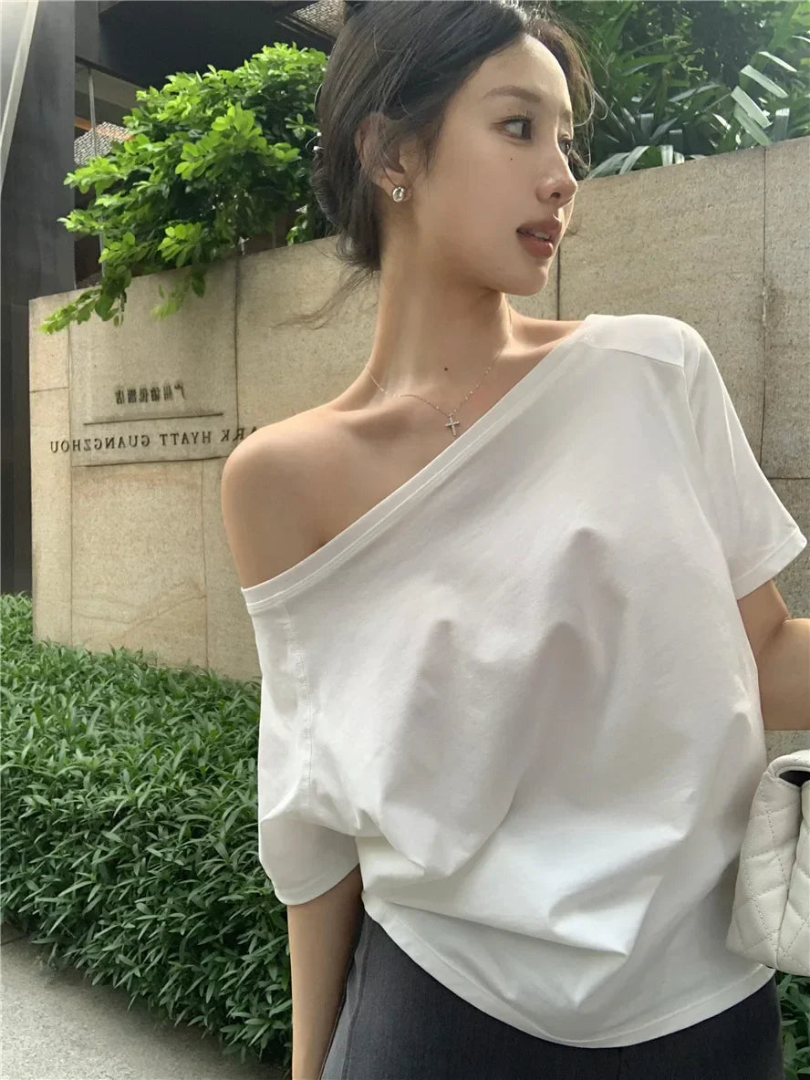 Cropped Off Shoulder Knitted Pullover for Women