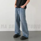 Men's Loose Denim Casual Jeans in Distressed Blue