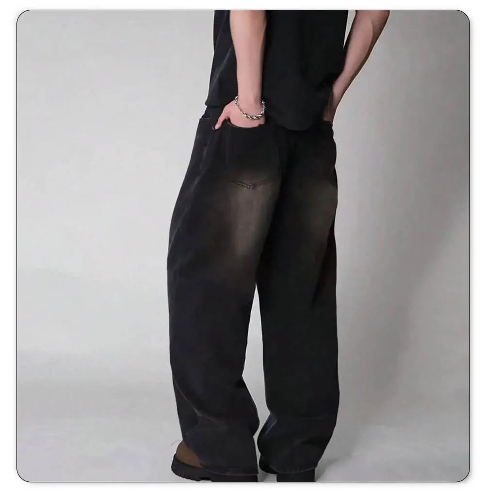 Loose Wide Leg Jeans for Men in Black and Gray