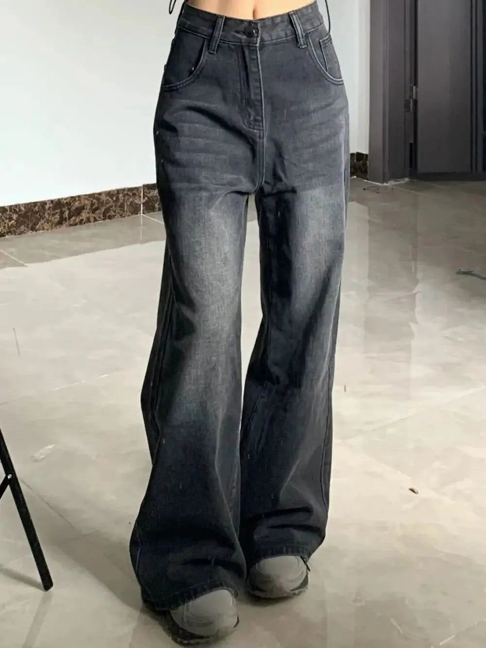 Y2K High Waist Baggy Women's Jeans in Black Gray