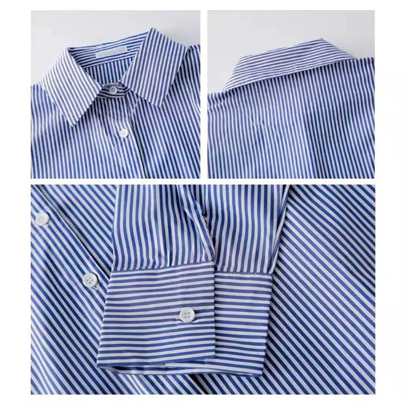 Striped Casual Blouse for Women - Long Sleeve Polyester