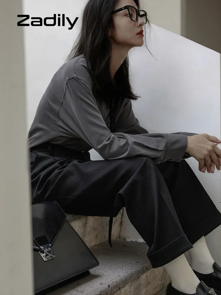 Korean Oversized Blouse with Detachable Tie for Women
