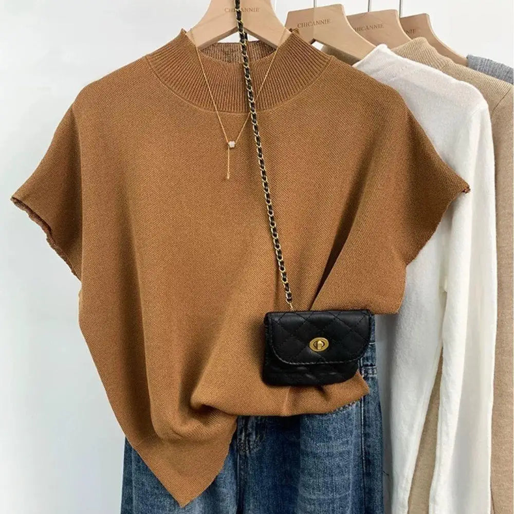 Knitted Women's Short Sleeve Vest Sweater Blouse