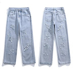 Y2K Embroidered Straight Denim Jeans for Men