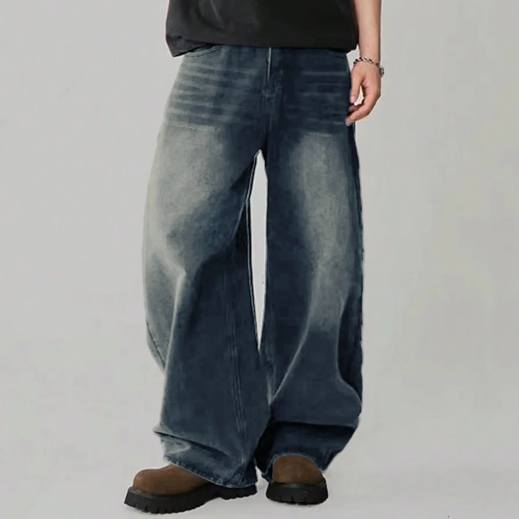 Loose Wide Leg Jeans for Men in Black and Gray