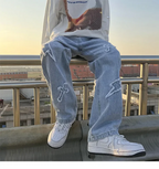 Y2K Embroidered Straight Denim Jeans for Men