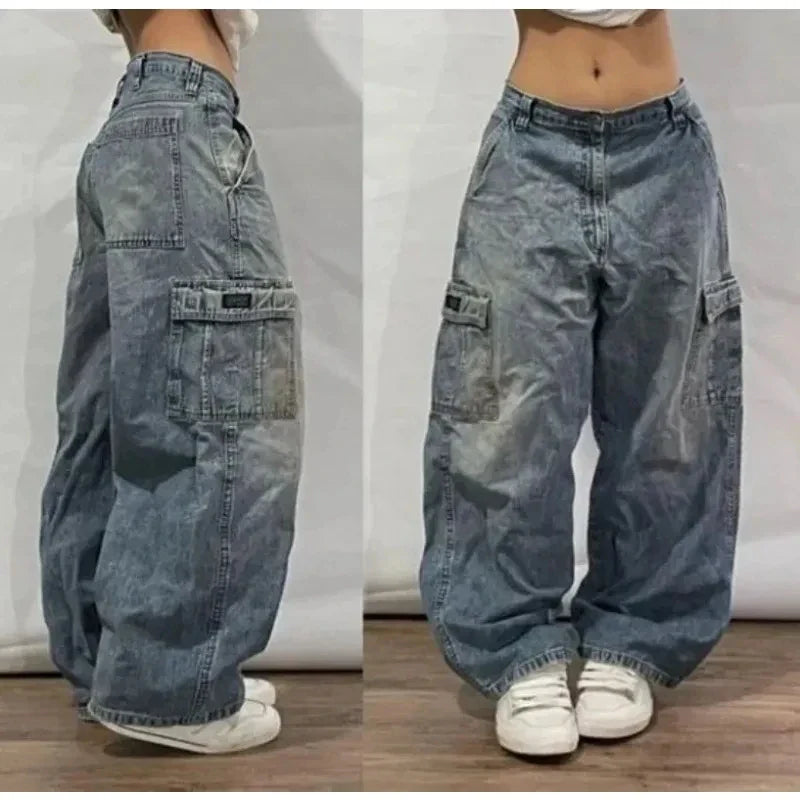 Geometric Pattern Embroidered Wide-leg Jeans for Women