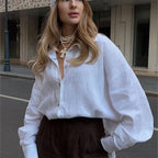 We.Fine Women's Cotton Long Sleeve Ruffled Blouse