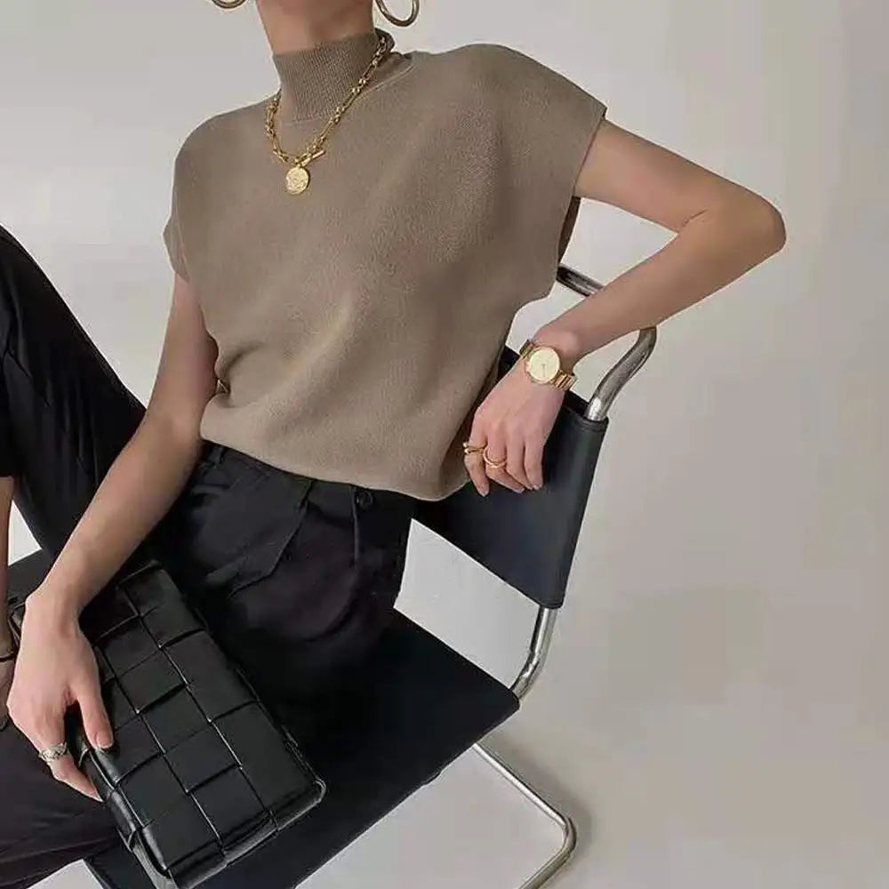 Knitted Women's Short Sleeve Vest Sweater Blouse